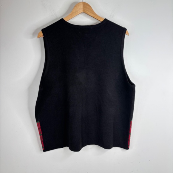 VTG Christmas Sweater Vest 1X Croft & Barrow Embroidered Floral Poinsettia Plaid - Picture 4 of 8